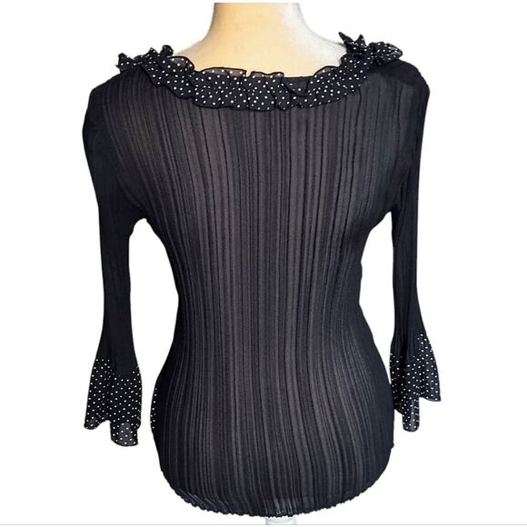 NY Collection Button Front Frill Sleeve Accordion Pleated Ruffle V-neck Top Med - Picture 2 of 3